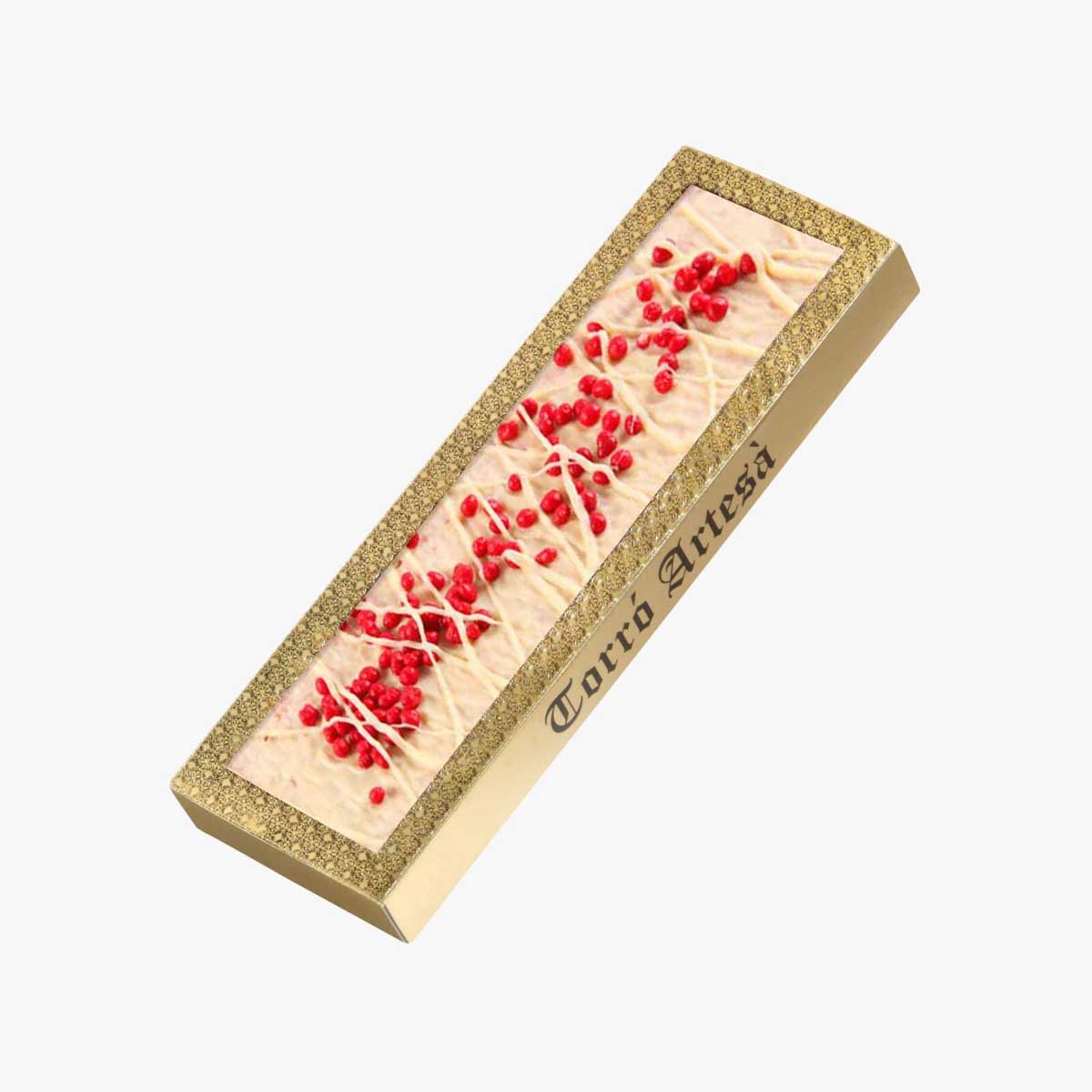 Turron crujiente de frambuesa blanco 300g en formato a granel.