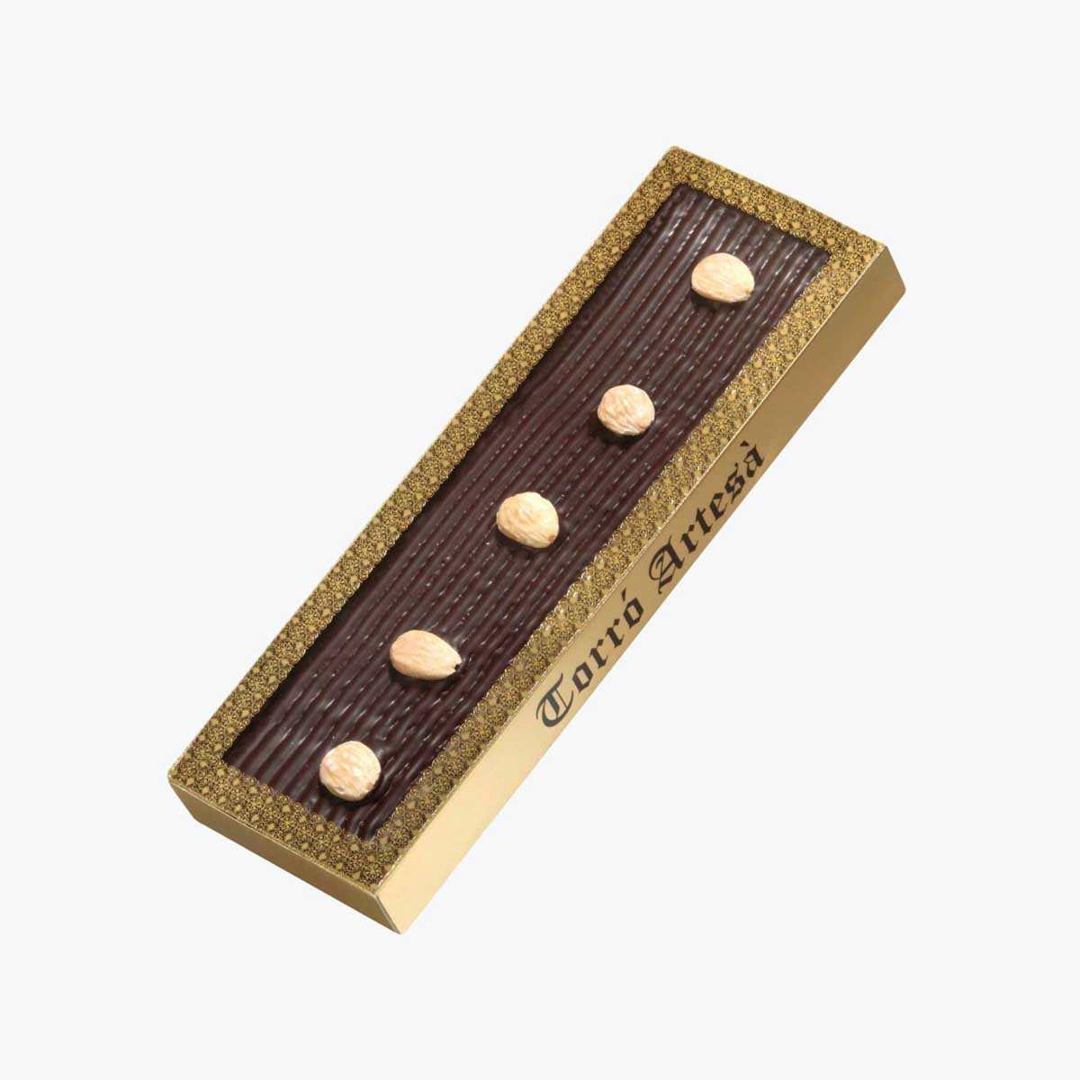 Presentación de Turron praline almendra negro 300g, en formato a granel.