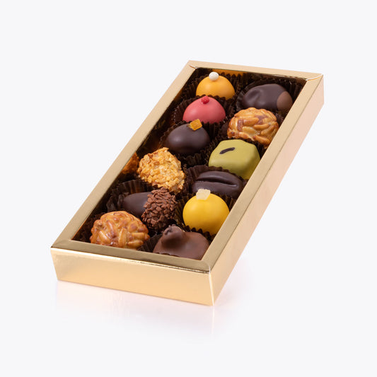 Panellets variados caja regalo 12 uds, presentación a granel.