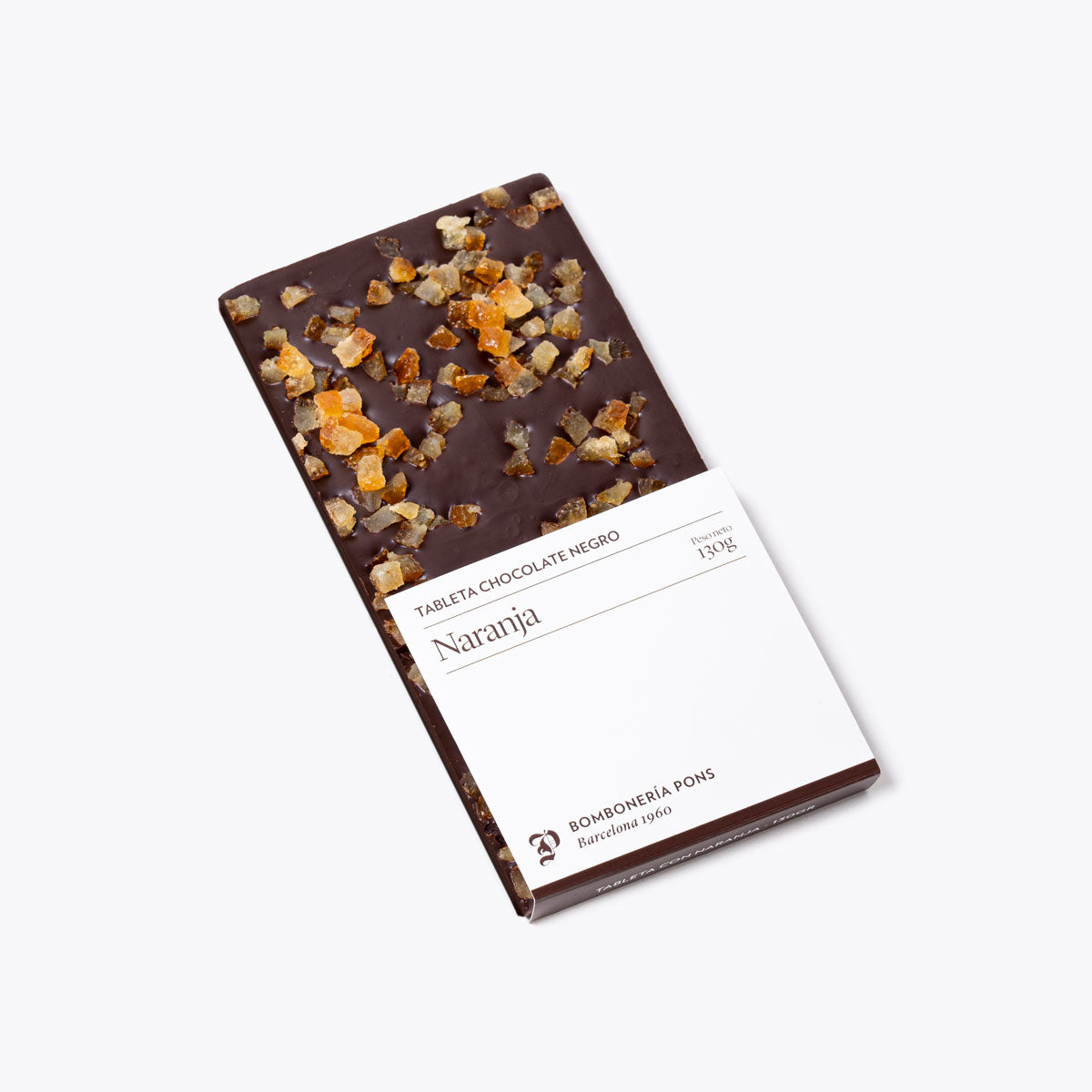 Presentación de Tableta con naranja 130g, en formato a granel.