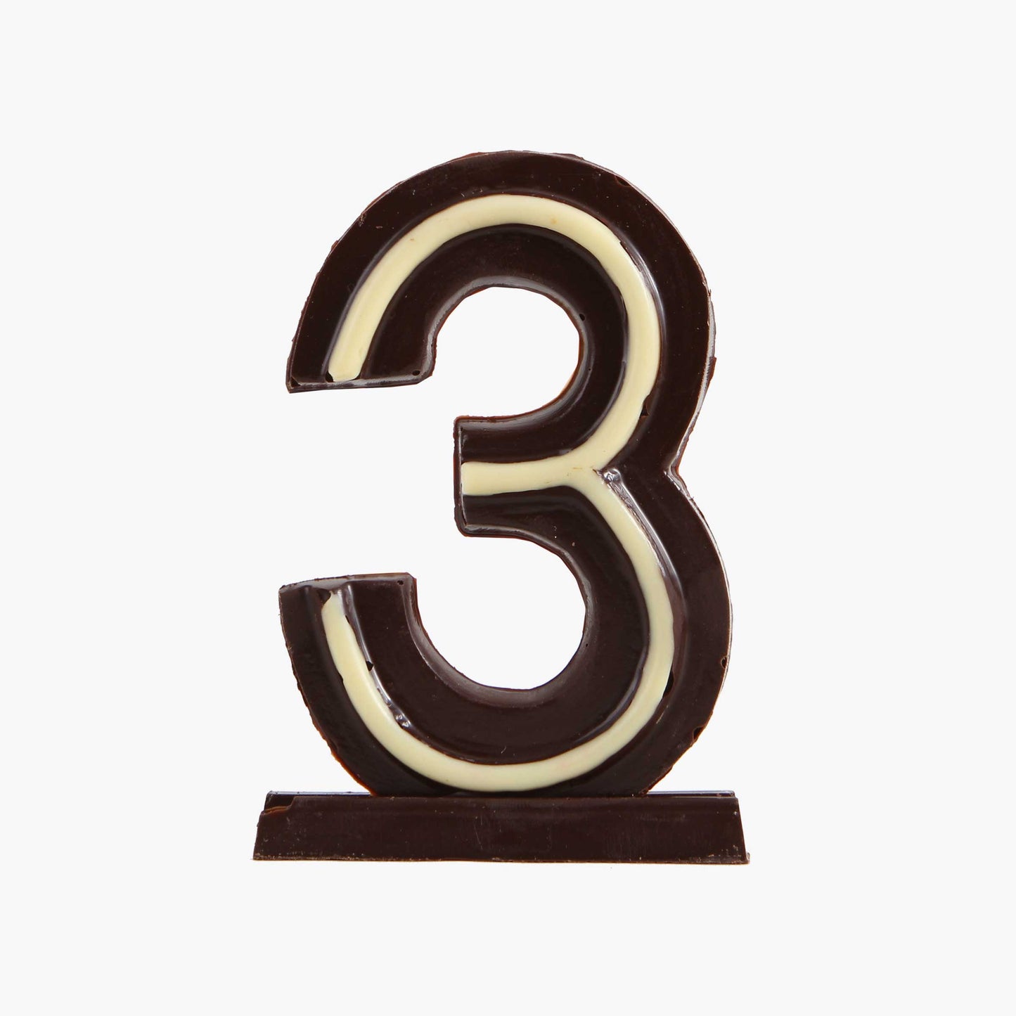 Vela cumpleanos de chocolate n3, disponible en presentación a granel.