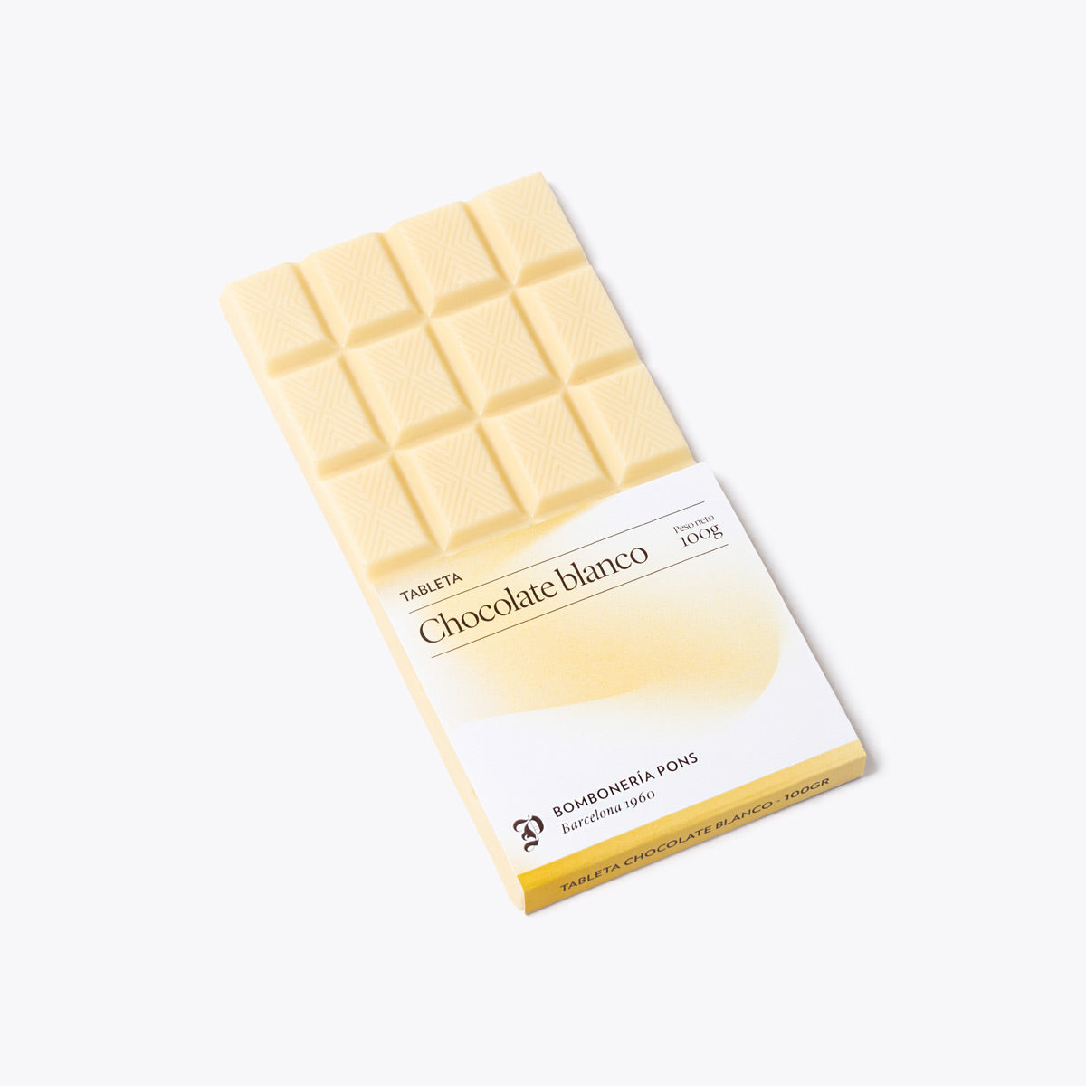 Tableta chocolate blanco 100g, presentación a granel.
