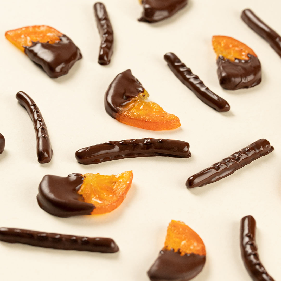 Barritas de naranja bandeja 130g, presentación a granel.