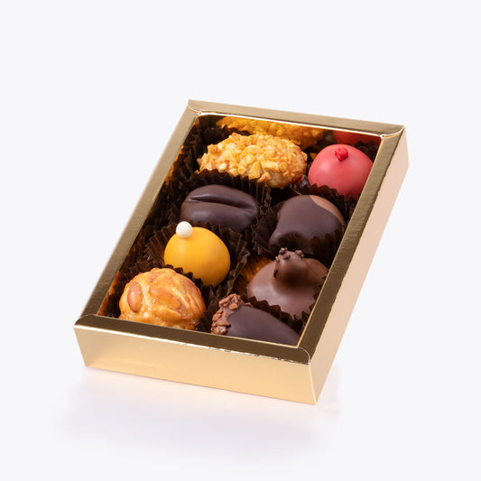 Panellets variados caja regalo 8 uds, disponible en presentación a granel.