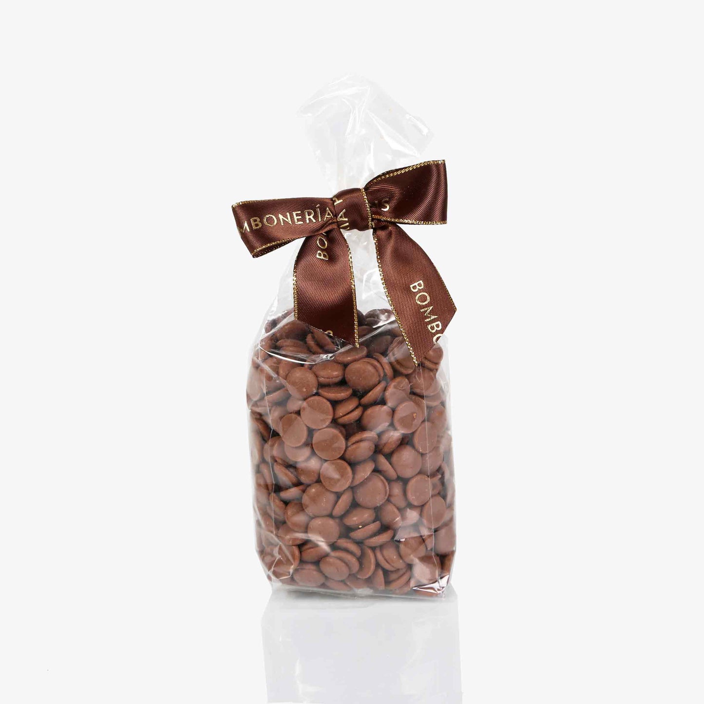 Gotas chocolate leche bolsa 250g, presentación a granel.