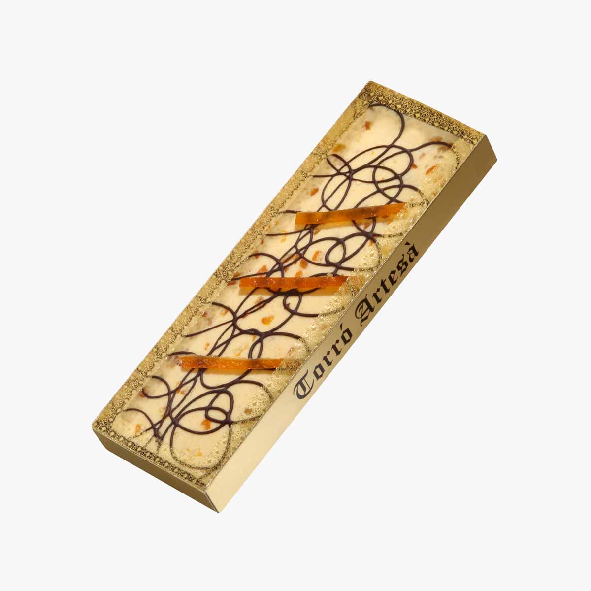 Presentación de Turron trufa nata orange 300g, en formato a granel.