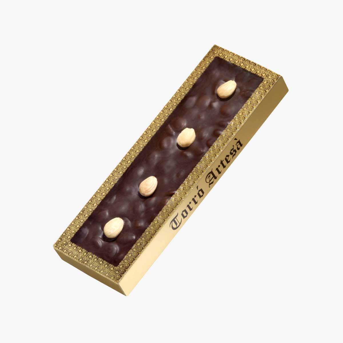 Presentación de Turron choco almendra negro 300g, en formato a granel.
