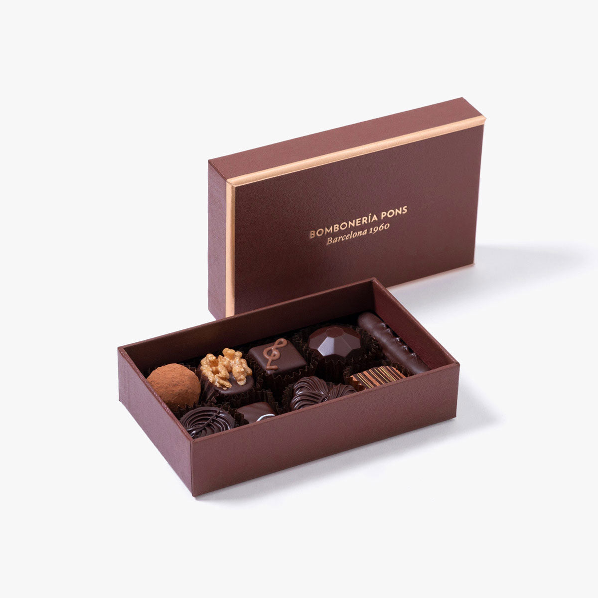 Bombones negros caja 160g, disponible en presentación a granel.