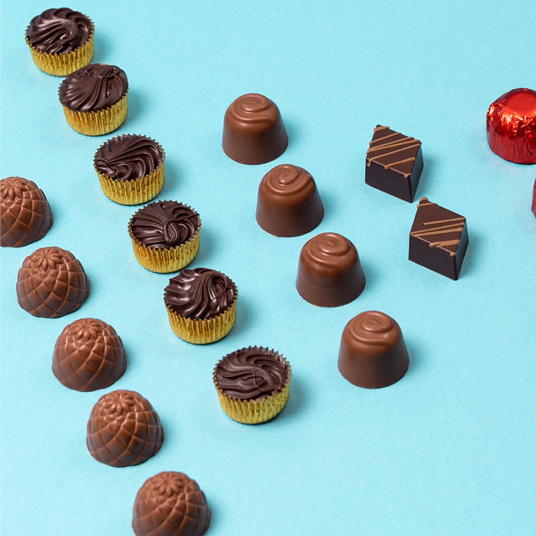 Bombones sin azucar bandeja 130g en formato a granel.